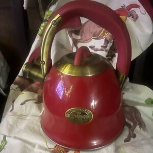 Stainless Steel 3qt RED tea kettle, with silicone handle